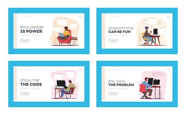 Programmers Working Landing Page Template Set