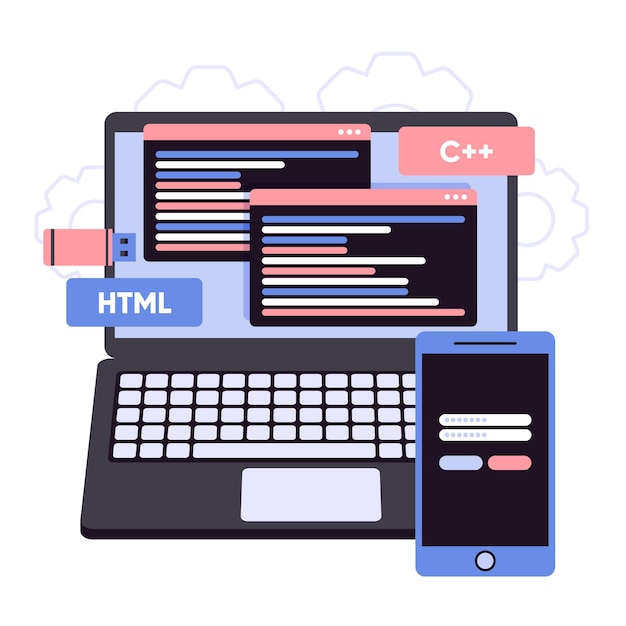 Programming codes on laptop app development