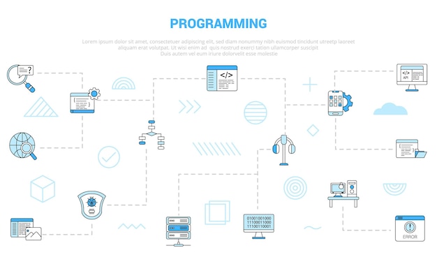 Programming concept with icon set template banner with modern blue color style