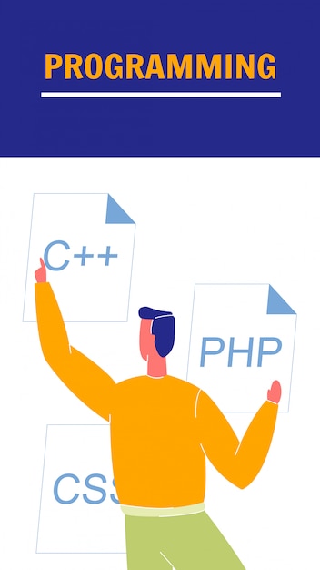 Programming Flat Vector Brochure, Flyer with Text