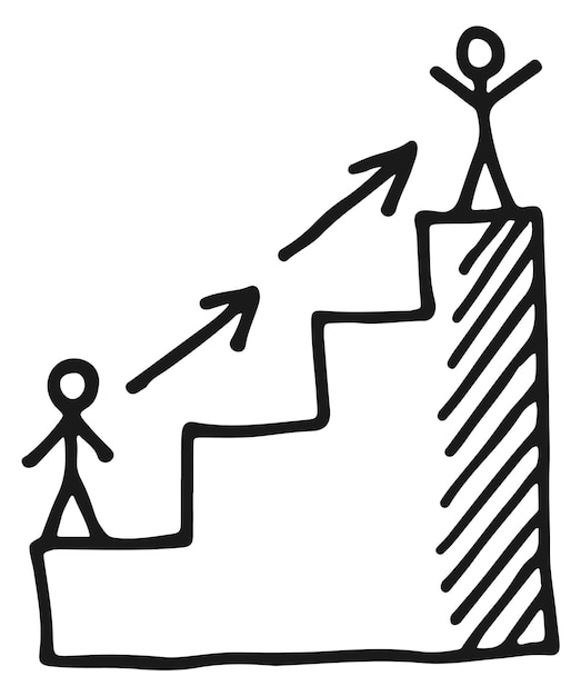 Progress steps icon Person on stairs doodle sketch