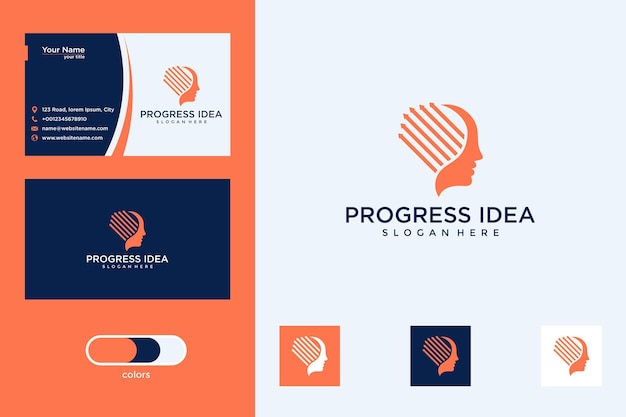 progress with human head logo design and business card