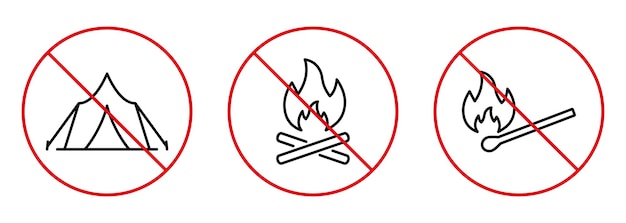 Prohibit Night Wood Campfire Stop Symbol. No Allowed Hot Warm Firewood Outline Sign. Camp Fire