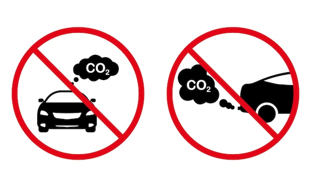 Prohibited Car Exhaust CO2 Ban Black Silhouette Icon Forbidden Car Engine Gas No Allowed Emission