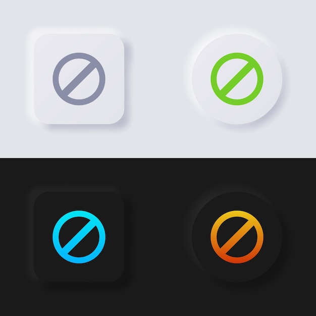 Prohibited symbol button icon set Multicolor neumorphism button soft UI Design for Web design Application UI and more Button Vector