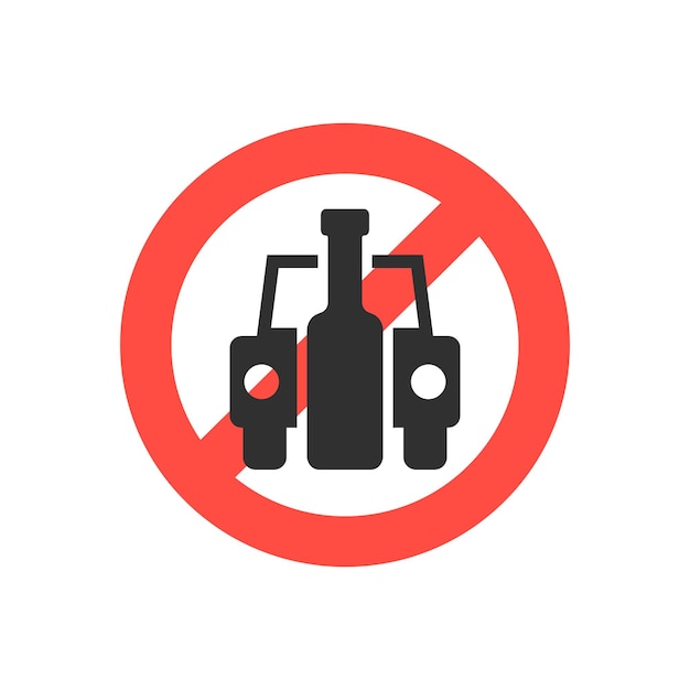 Prohibition sign no drink driving. concept of placard, drinker, bad habit, human problems, inebriate. isolated on white background. flat style trend modern logotype design vector illustration