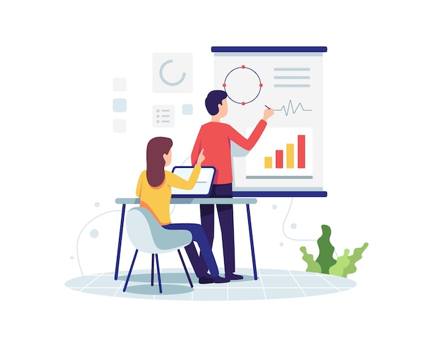 Project collaboration concept illustration. Team working and discuss new project, Project management, Creative process concept. Vector in a flat style