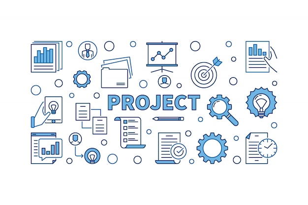 Project concept vector business horizontal illustration or banner on white background