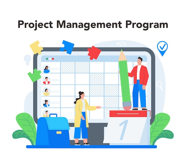 Project management online service or platform Successful strategy planning Marketing analysis and development Vector illustration