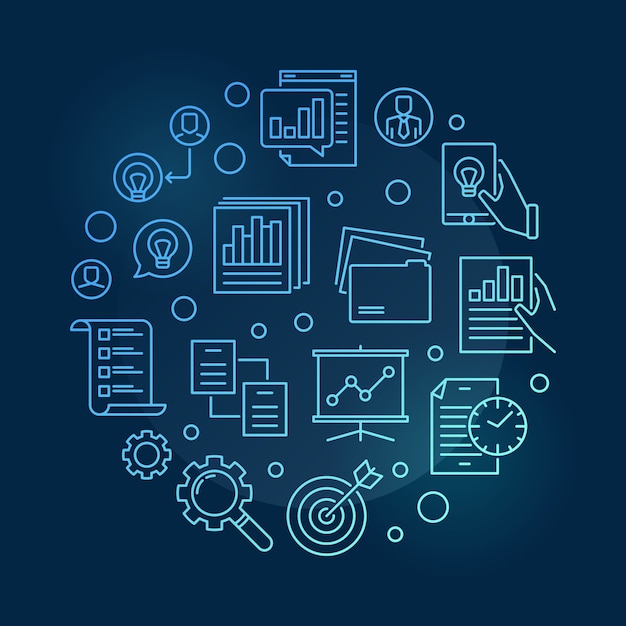 Project Management Planning blue thin line icon illustration