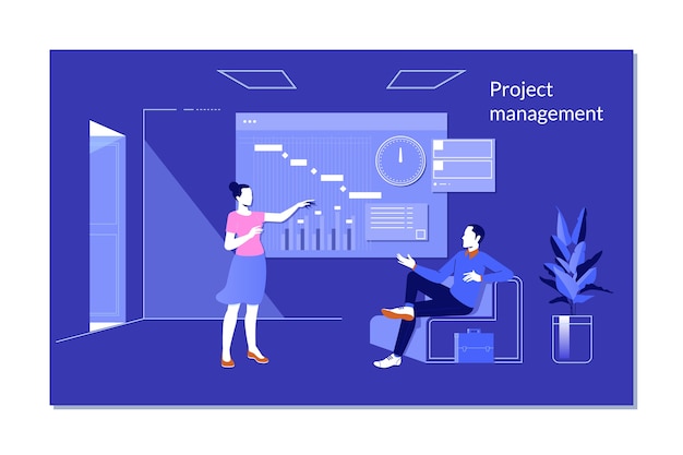 Project manager looking at AR screen with Gantt chart schedule or planning showing tasks