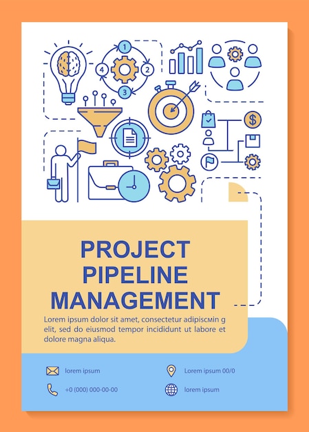 Project pipeline management poster template layout. Business idea development. Banner, booklet, leaflet print design with linear icons. Vector brochure page layouts for magazines, advertising flyers