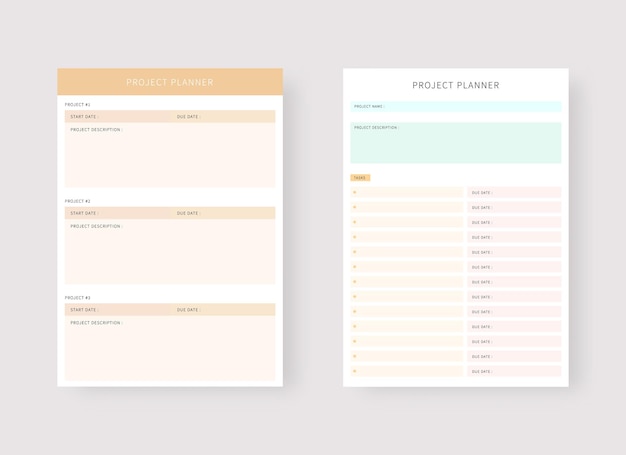 Project planner template Set of planner and to do list