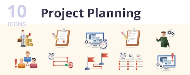 Project planning set creative icons salary legal documents