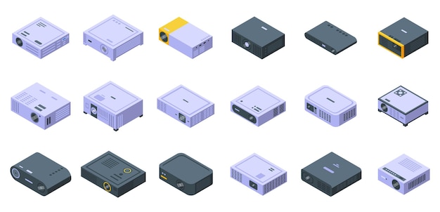 Projector icons set isometric vector Video office