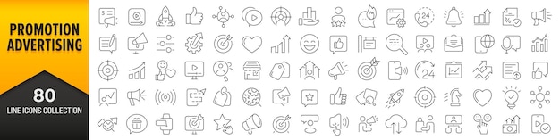 Promotion and advertising line icons collection Big UI icon set in a flat design Thin outline icons pack Vector illustration EPS10