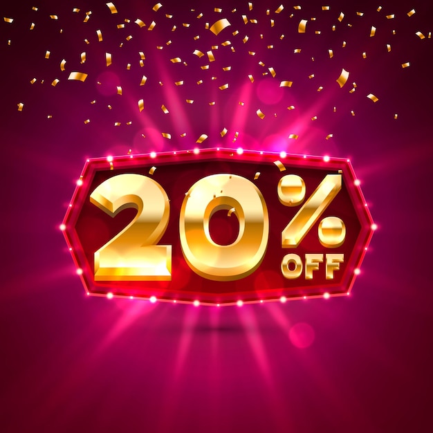 Promotional 20 Discount Gold Shopping. Vector illustration