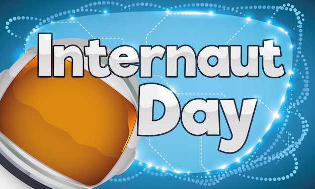 Promotional banner for Internaut Day with glowing network connections in a sign and astronaut helmet