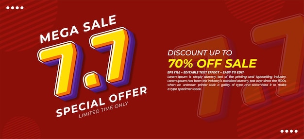 Promotional business 77 mega sale design with text effect editable 3d text style