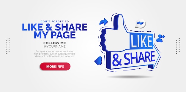 Promotional designs for Like and Share social media posts.