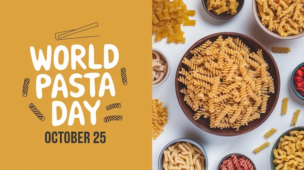 Promotional image for World Pasta Day featuring a vibrant yellow background