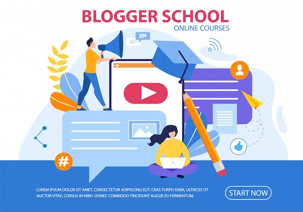 Prompt Poster Blogger School Online Courses Flat. 