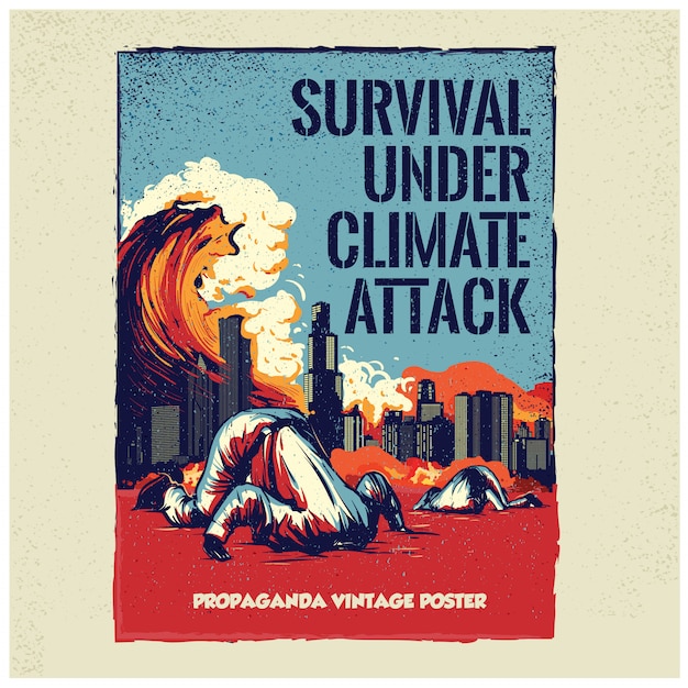 Propaganda vintage poster art with climate attack theme