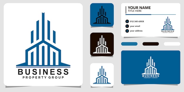 properties modern logo with line art and business card