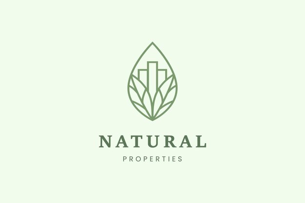 Vector property or apartment logo with three buildings and leaves