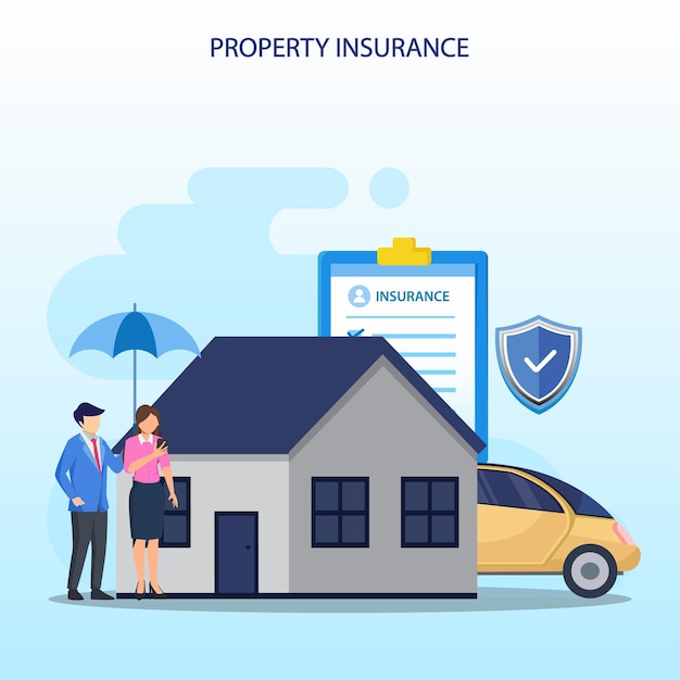 Property insurance concept assets real estate protection assurance flat illustration vector