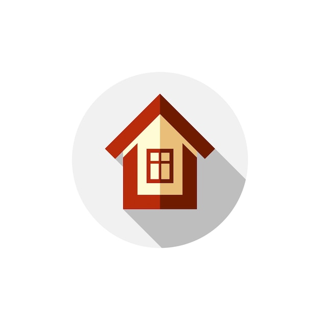 Property symbol, vector house constructed with bricks. Real estate agency theme. Round sign with home illustration.