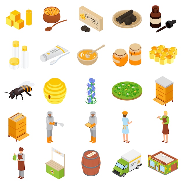 Propolis honey apiary icons set,