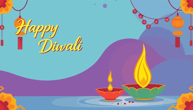 Vector prosperity and happiness diwali celebration card