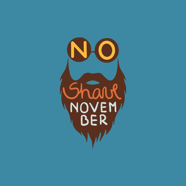 Prostate cancer awareness. Beard silhouette with NO SHAVE NOVEMBER lettering. Vector Illustration.