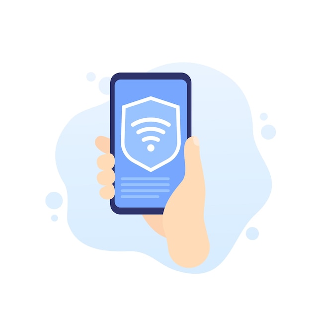 Protected wi-fi connection, phone in hand, vector