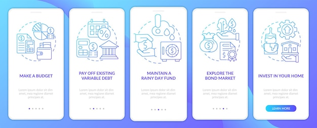 Protecting money during inflation blue gradient onboarding mobile app screen