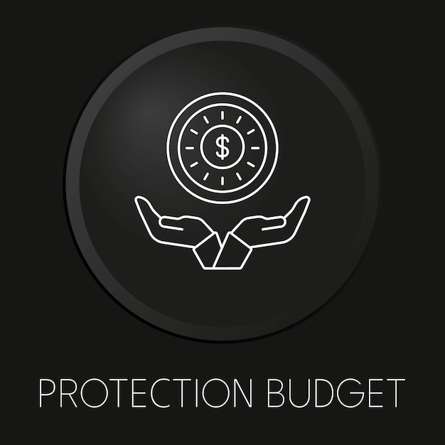 Protection budget line icon on 3D button isolated on black background Premium Vector