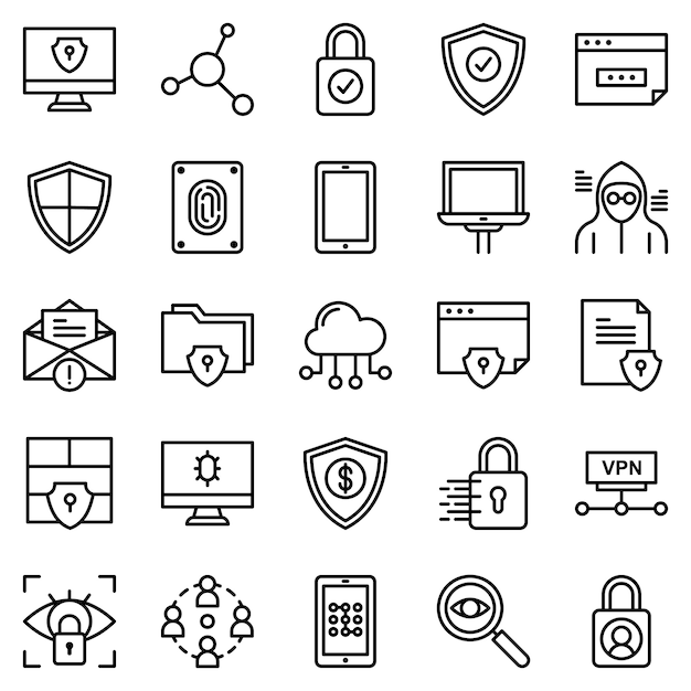 Protection security icon pack, with outline icon style