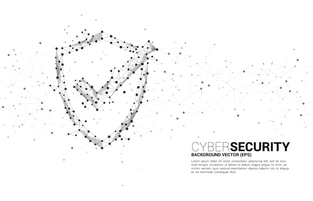 Protection shield with checked mark icon from dot connect line polygon network. concept of guard security and safety