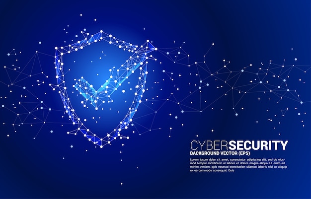 Protection shield with checked mark icon from dot connect line polygon network. concept of guard security and safety