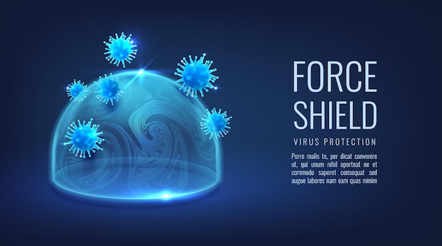 Protective bubble Realistic force shield 3D energy dome for virus protection Secure sphere and attacking pathogenic microorganisms Immunity or prevention of diseases vector poster