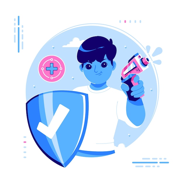 protector holding shield and pistols illustration