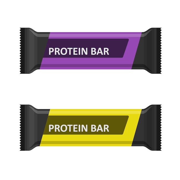 Protein bars isolated on white background, sports nutrition. Energy or nutritional bar wrapped in a flat style. Sport and fitness supplements. Protein snack food, Healthy lifestyle concept. Vector