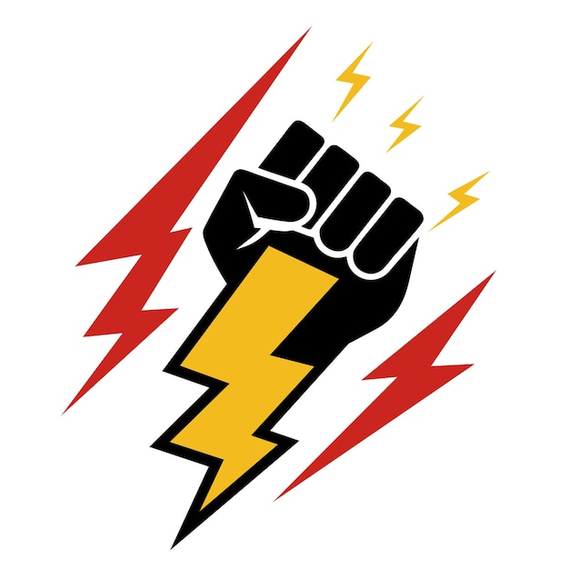 Protest fist with lightning People protesting Clenched fist raised up Gym logo