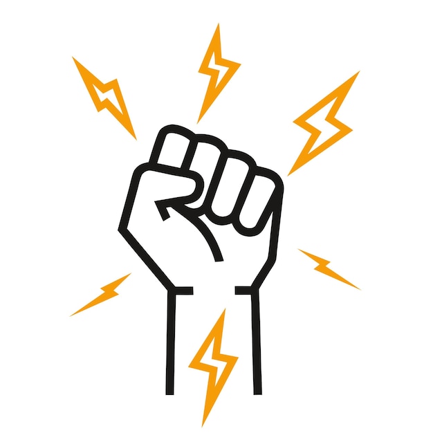 Protest fist with lightning People protesting Clenched fist raised up Gym logo