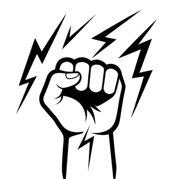 Vector protest fist with lightning people protesting clenched fist raised up gym logo