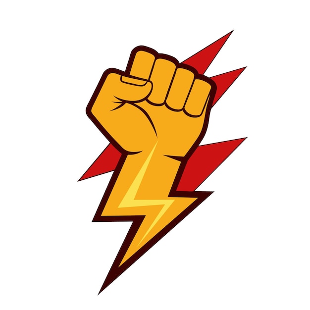 Protest fist with lightning People protesting Clenched fist raised up Gym logo