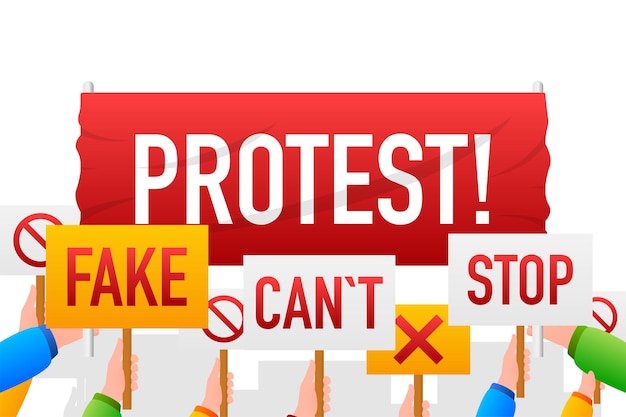 Protest realistic red table on blue background Vector illustration