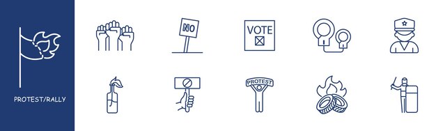 Vector protests set line icon voting no clash doctor riot tires fire pastel colors background vector line icon for business and advertising