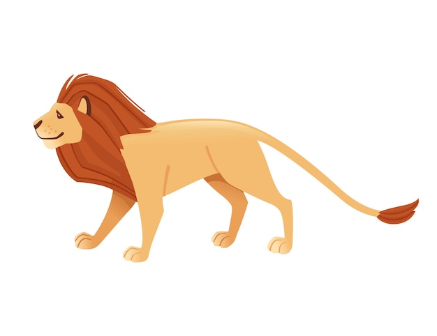 Proud powerful cute lion character cartoon style animal design flat vector illustration isolated on white background